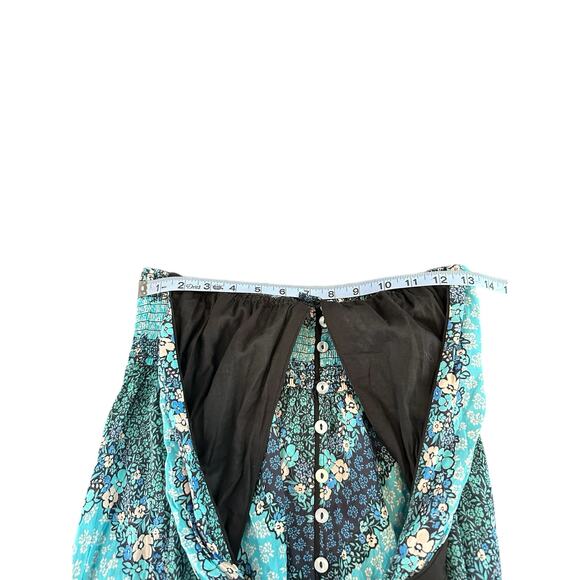 Shoshanna Blue Floral Button Front V-Neck Smocked Halter Midi Dress Size Medium - Picture 11 of 11